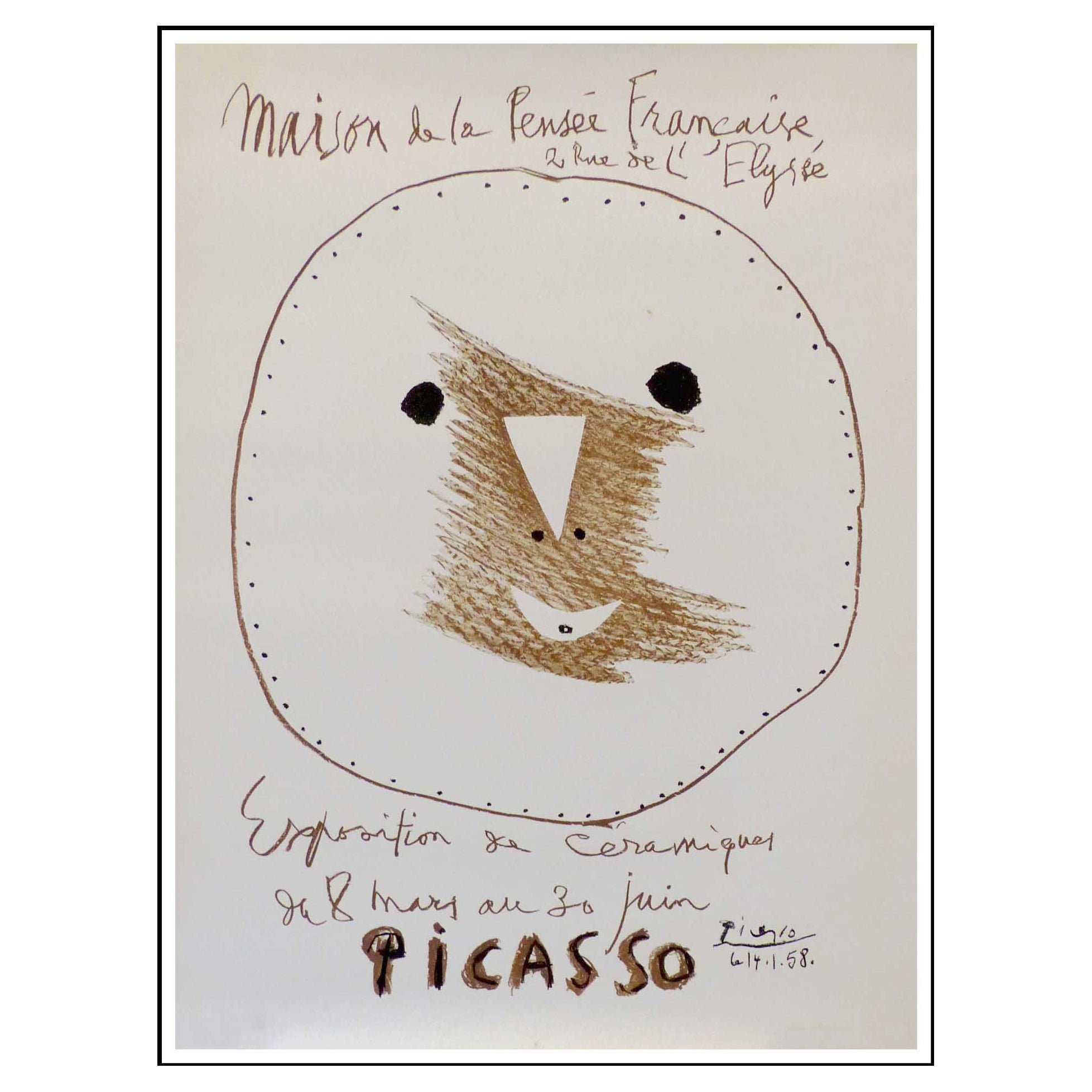 Pablo Picasso, Exposition Cramique, Affiche Originale Exposition Mourlot 1958 en vente