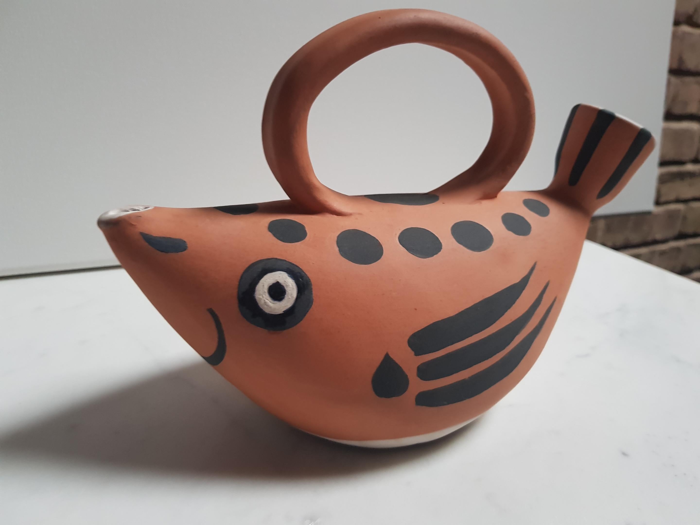 Organic Modern Pablo Picasso Fish Sujet Poisson Madoura Ceramics Limited Edition Pitcher AR 139 For Sale