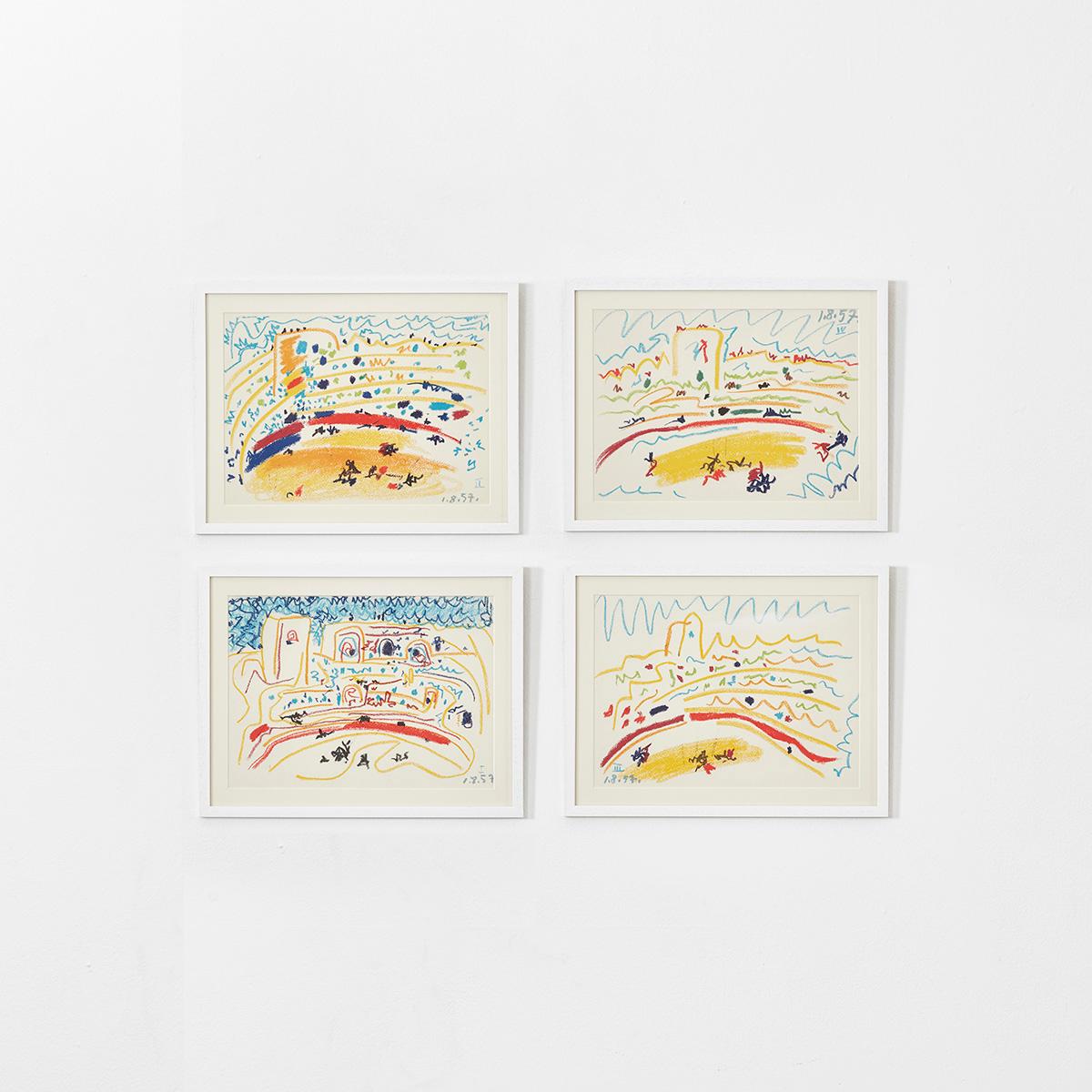 Bullfighting was a subject that Picasso perpetually returned to throughout his career. In these four lithographs, he observes the fight from above, the combatants and their aggressions reduced to a minuscule scale.