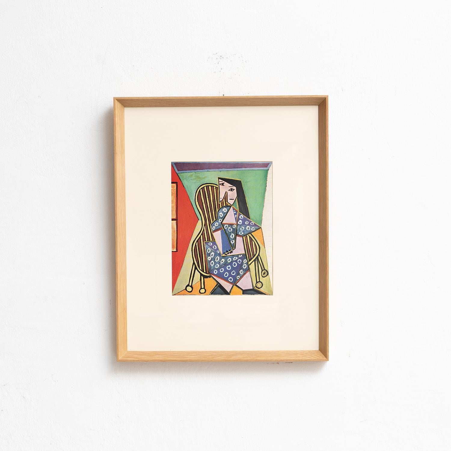 Entra nella brillantezza senza tempo di Pablo Picasso con questo straordinario cliché a colori, sapientemente edito dalle Editions du Chêne di Parigi, Francia, nel 1943. Adornato da una splendida cornice in legno massiccio che misura 54 cm di