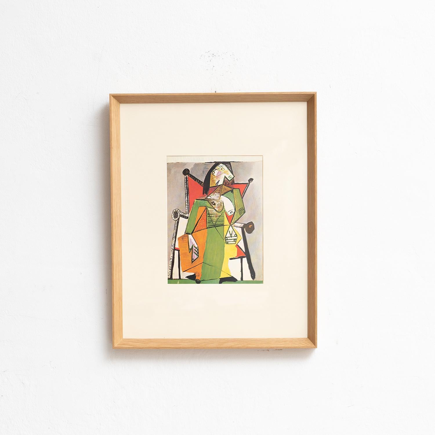 Step into the timeless brilliance of Pablo Picasso with this extraordinary color cliché, expertly edited by Editions du Chêne in Paris, France, in 1943. Adorned by a stunning solid wood frame measuring 54cm in width, 43.5cm in height, and 3.5cm in