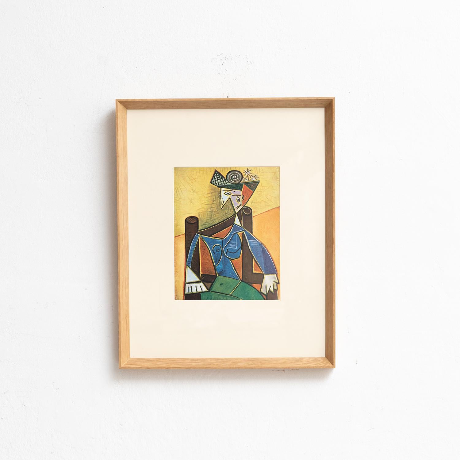 Step into the timeless brilliance of Pablo Picasso with this extraordinary color cliché, expertly edited by Editions du Chêne in Paris, France, in 1943. Adorned by a stunning solid wood frame measuring 54cm in width, 43.5cm in height, and 3.5cm in