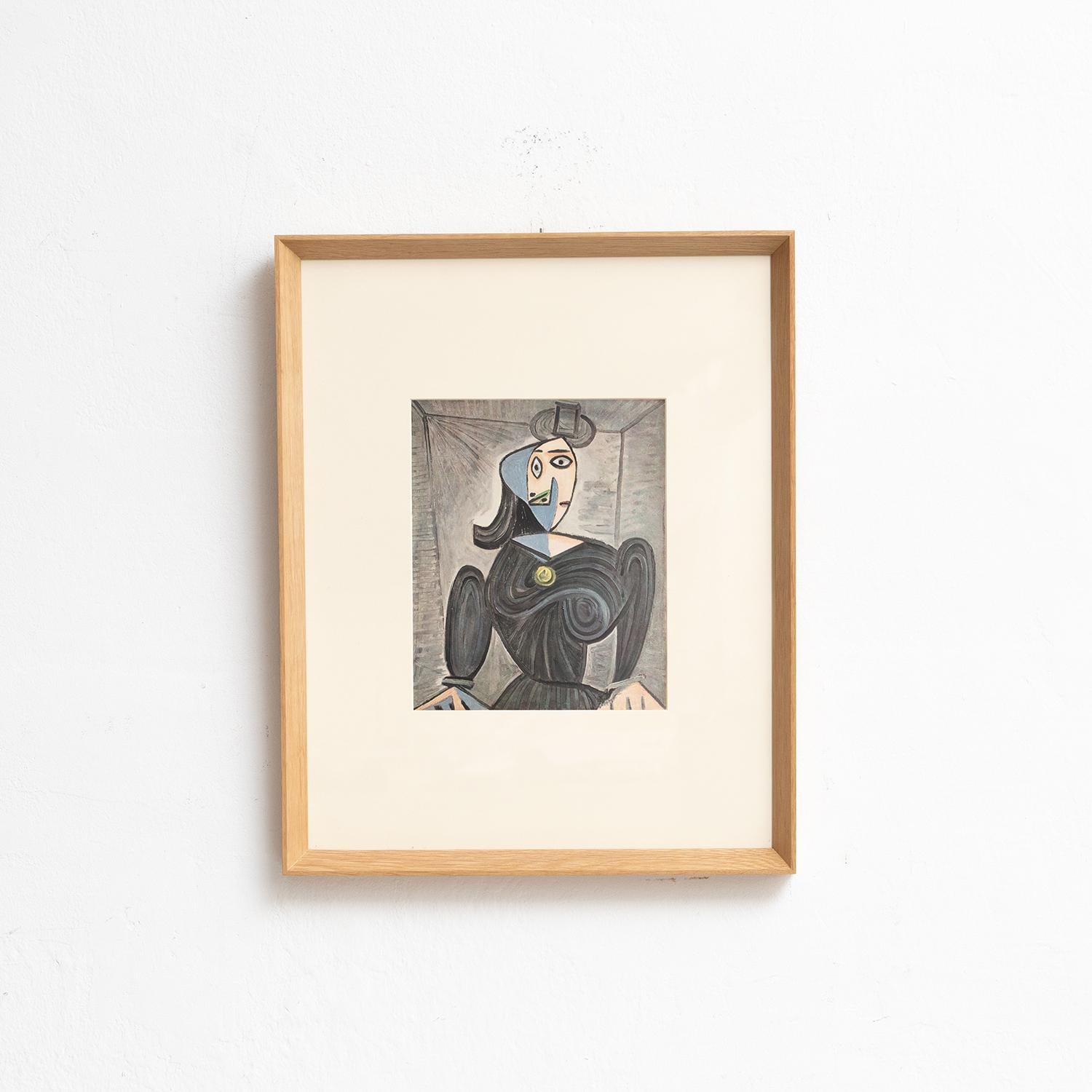 Step into the timeless brilliance of Pablo Picasso with this extraordinary color cliché, expertly edited by Editions du Chêne in Paris, France, in 1943. Adorned by a stunning solid wood frame measuring 54cm in width, 43.5cm in height, and 3.5cm in