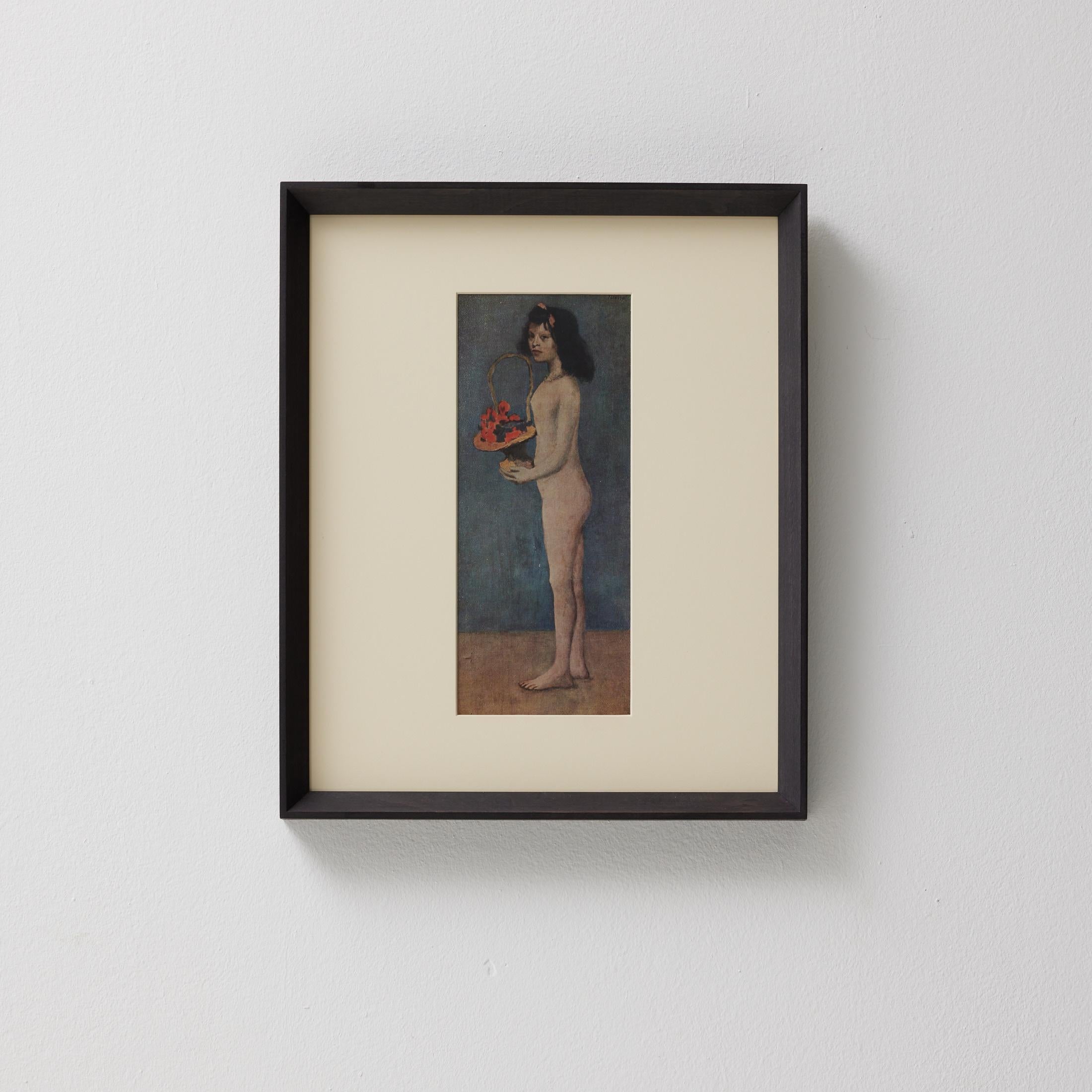 Entra nella brillantezza senza tempo di Pablo Picasso con questo straordinario cliché a colori, sapientemente edito dalle Editions du Chêne di Parigi, Francia, nel 1943. Adornato da una splendida cornice in legno massiccio che misura 54 cm di