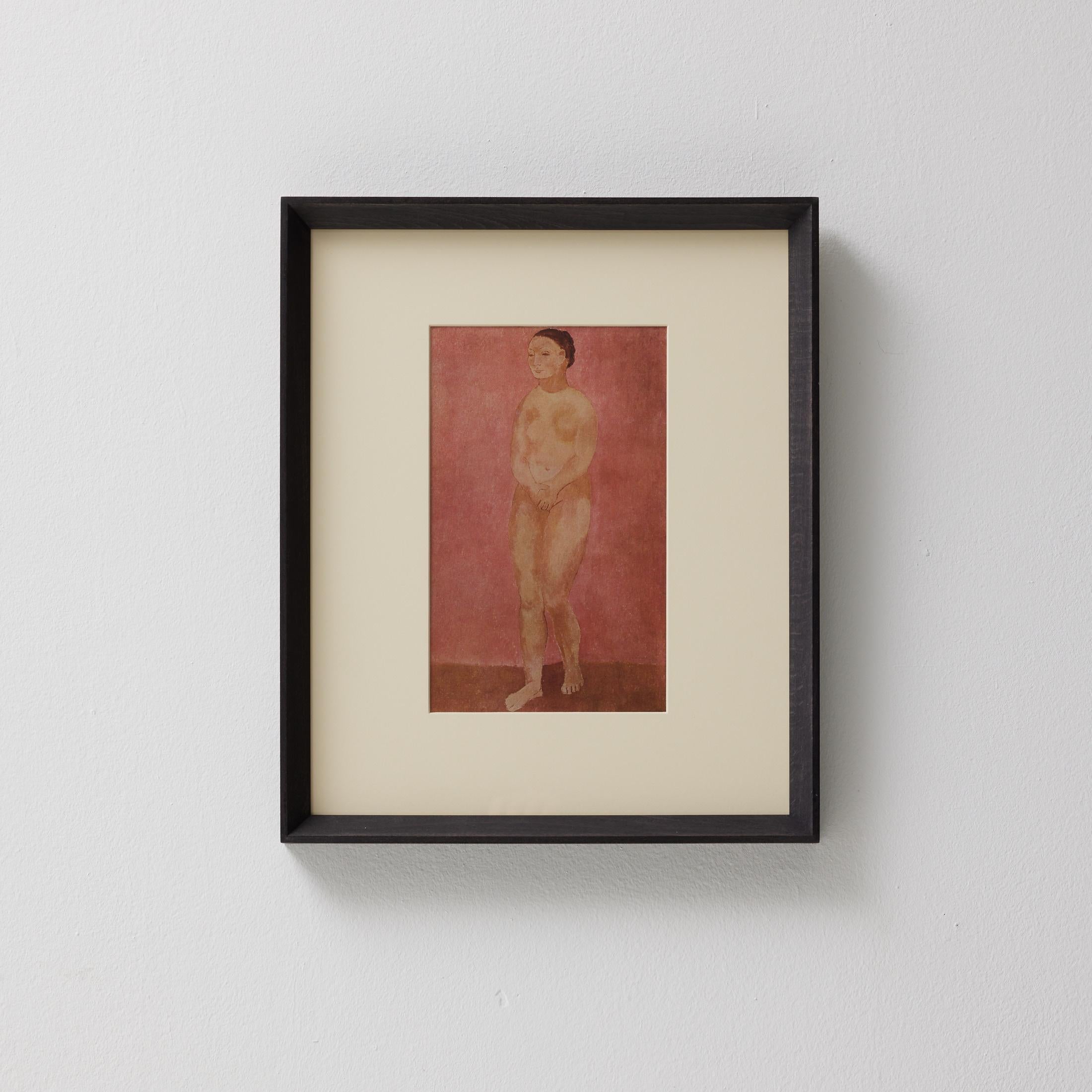 Tauchen Sie ein in die zeitlose Brillanz von Pablo Picasso mit diesem außergewöhnlichen Farbklischee, das 1943 von den Editions du Chêne in Paris, Frankreich, fachmännisch herausgegeben wurde. In einem wunderschönen Massivholzrahmen mit einer Breite
