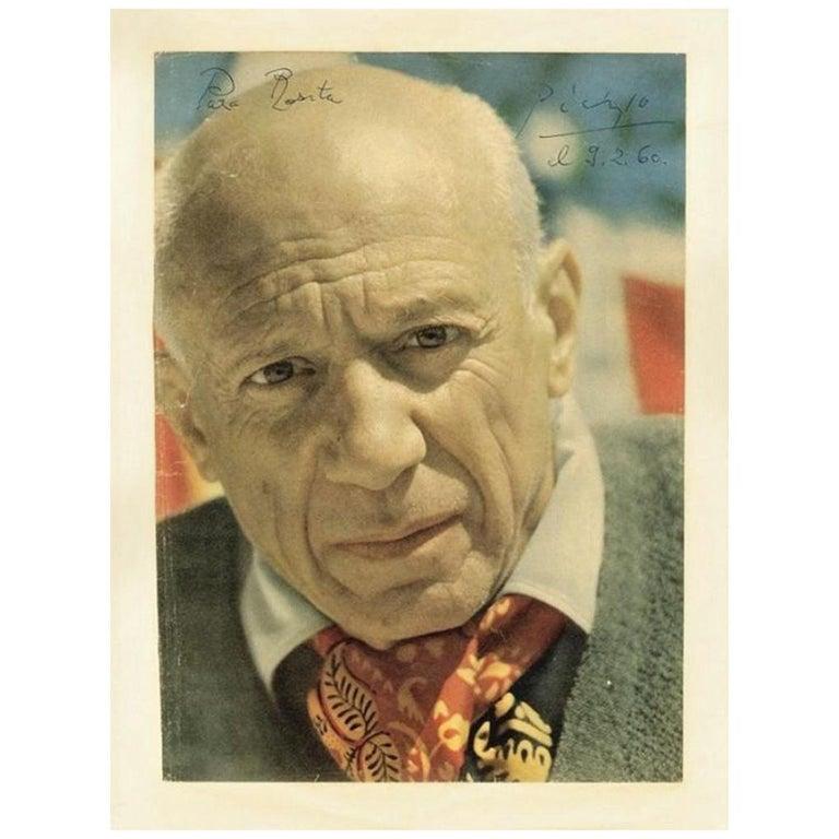 Paper Pablo Picasso Vintage 1960 Signed And Inscribed Magazine Photograph