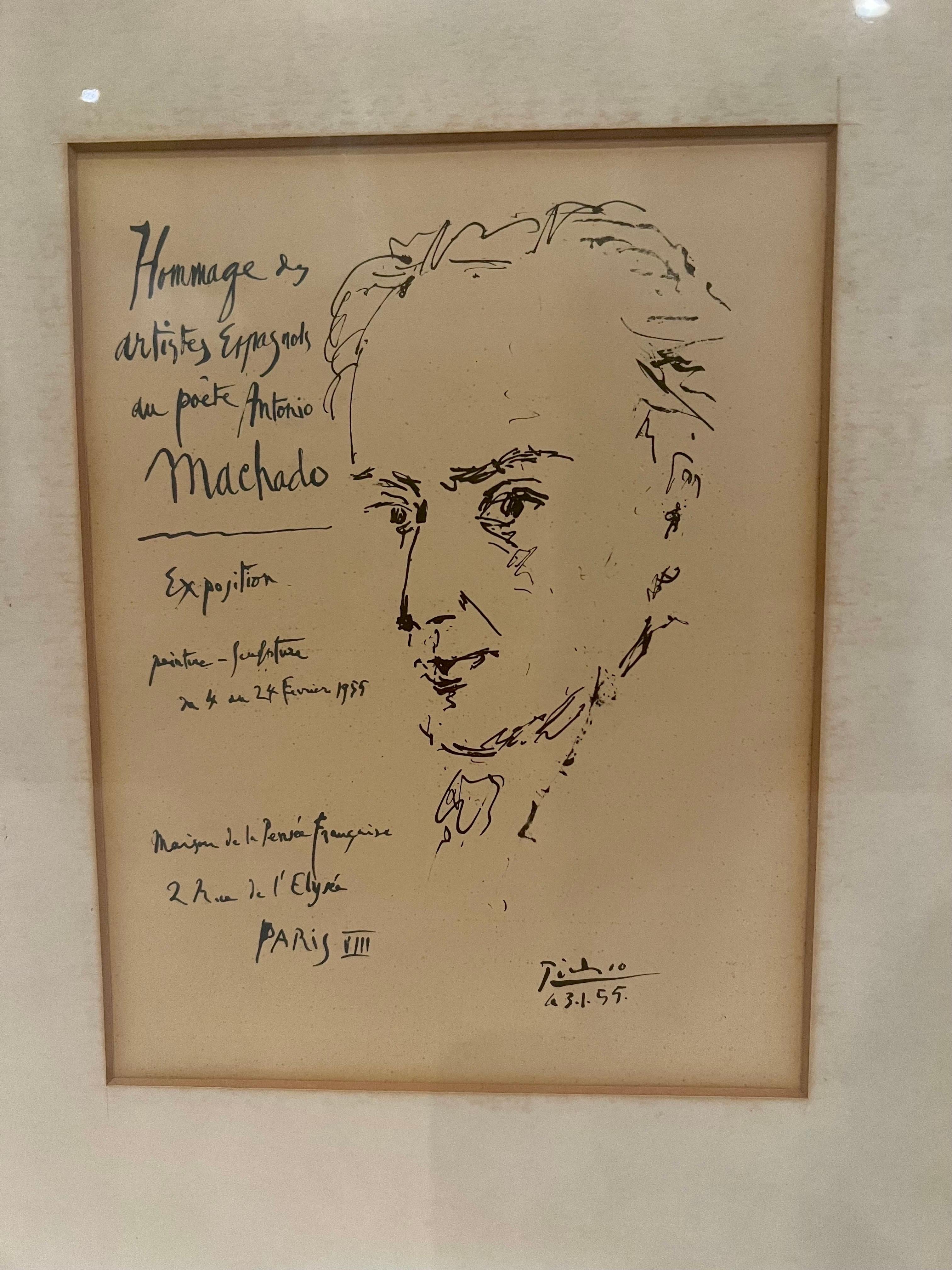 Spanish Pablo Picasso Hommage Antonio Machado Framed Lithograph