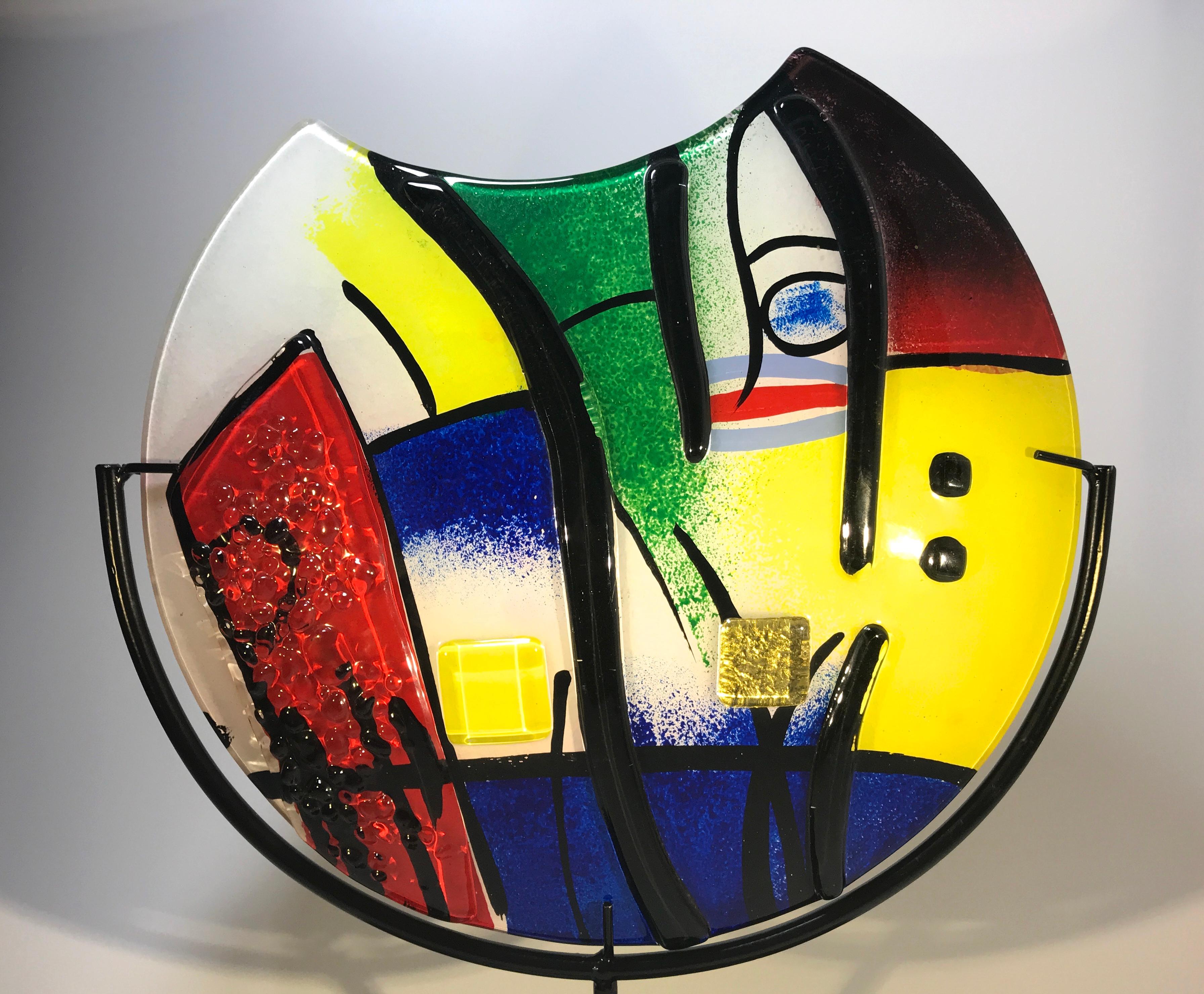 Moderne Vase en verre fusionné d'art moderne abstrait inspiré de Pablo Picasso en vente