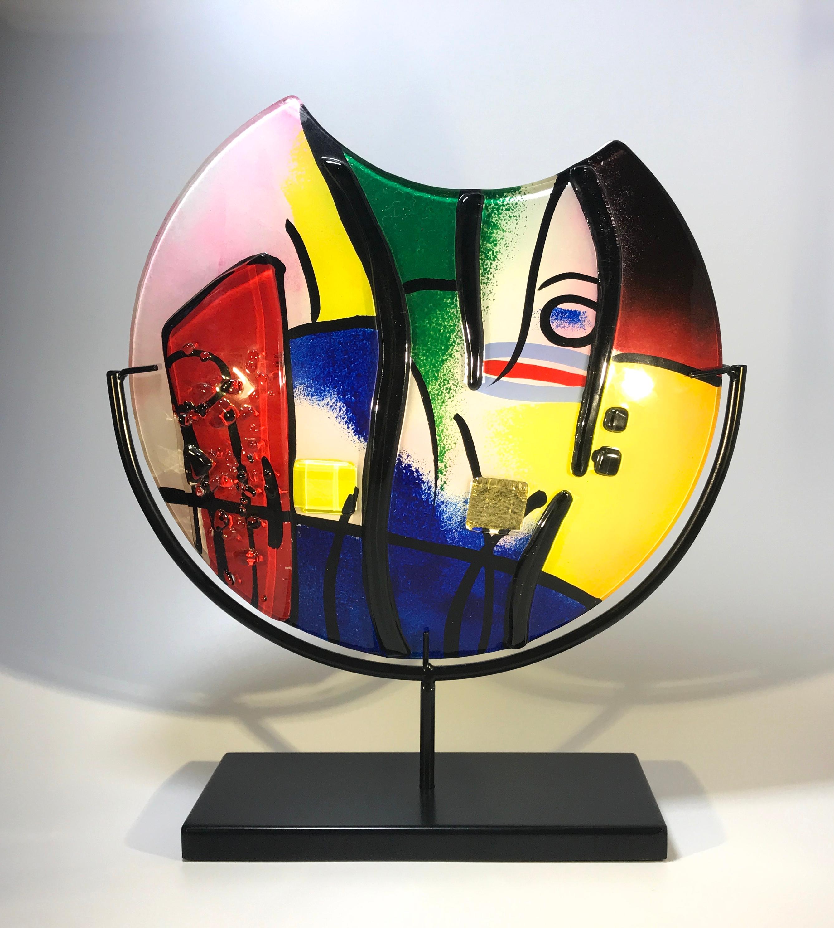 italien Vase en verre fusionné d'art moderne abstrait inspiré de Pablo Picasso en vente