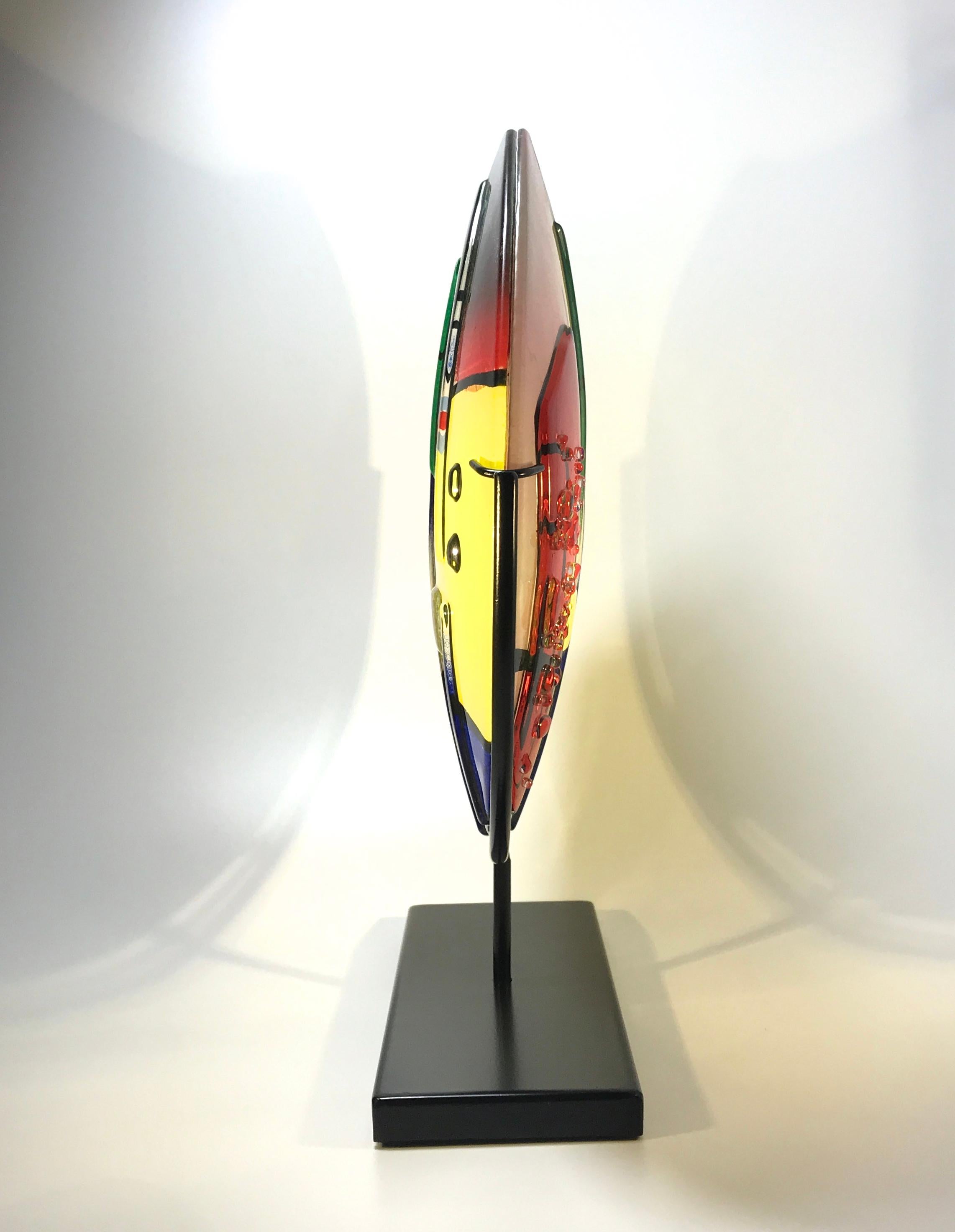 Contemporary Pablo Picasso Inspired, Abstract Italian Fused Modern Art Glass Sculpture Vase For Sale