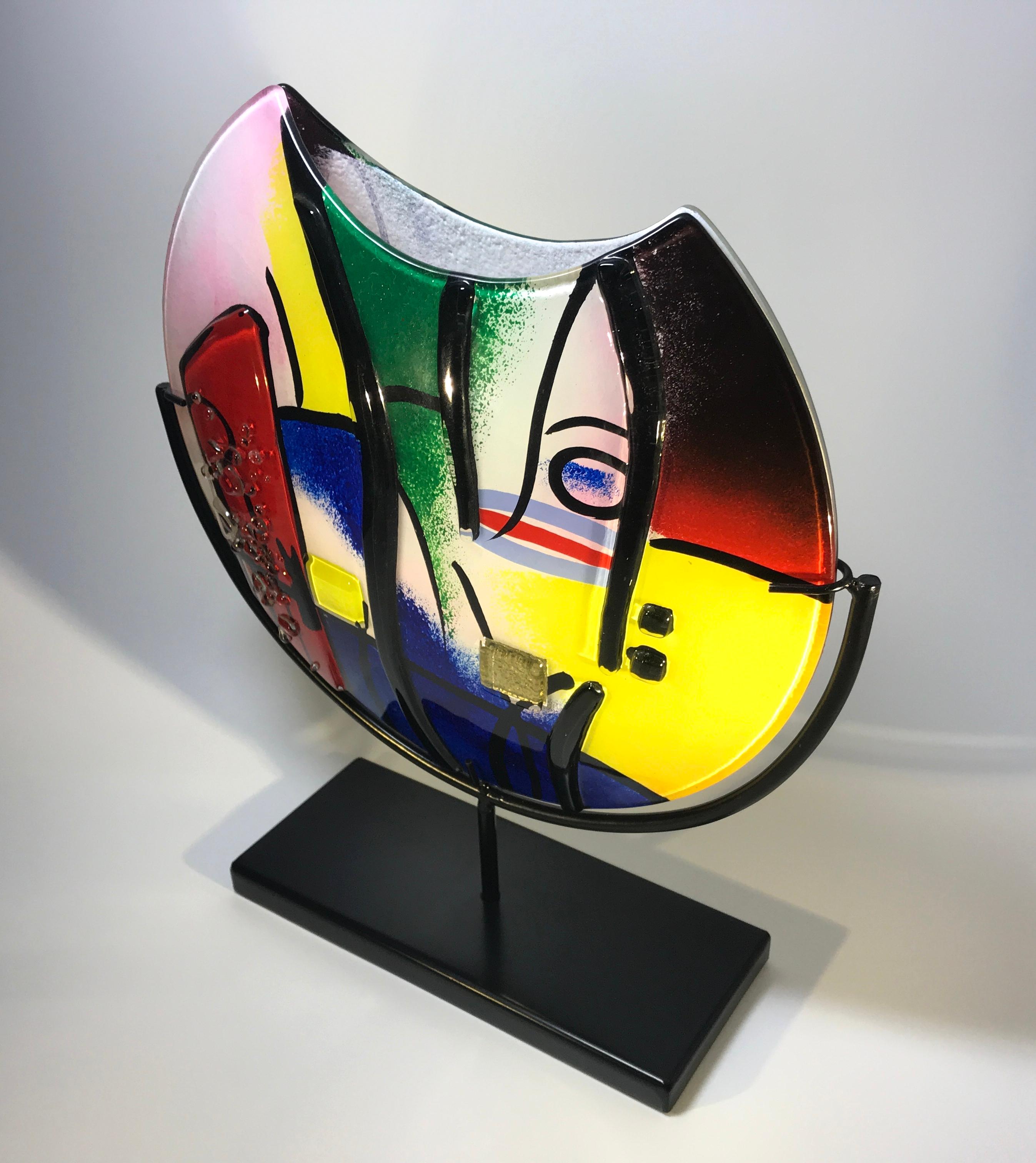 Pablo Picasso Inspired, Abstract Italian Fused Modern Art Glass Sculpture Vase For Sale 1