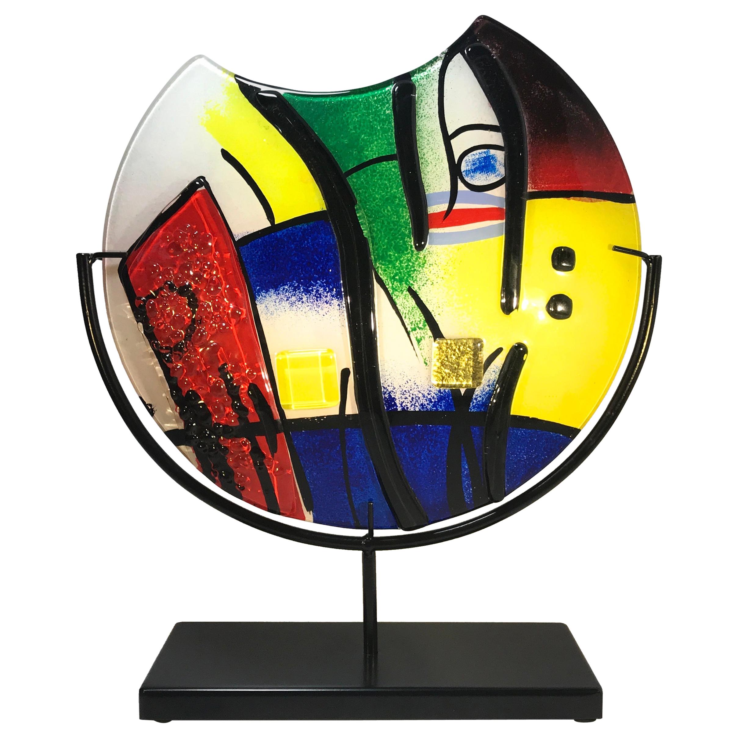 Pablo Picasso Inspired, Abstract Italian Fused Modern Art Glass Sculpture Vase