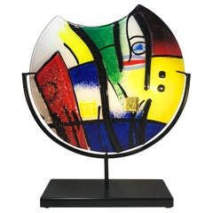 Pablo Picasso Inspired, Abstract Italian Fused Modern Art Glass Sculpture Vase