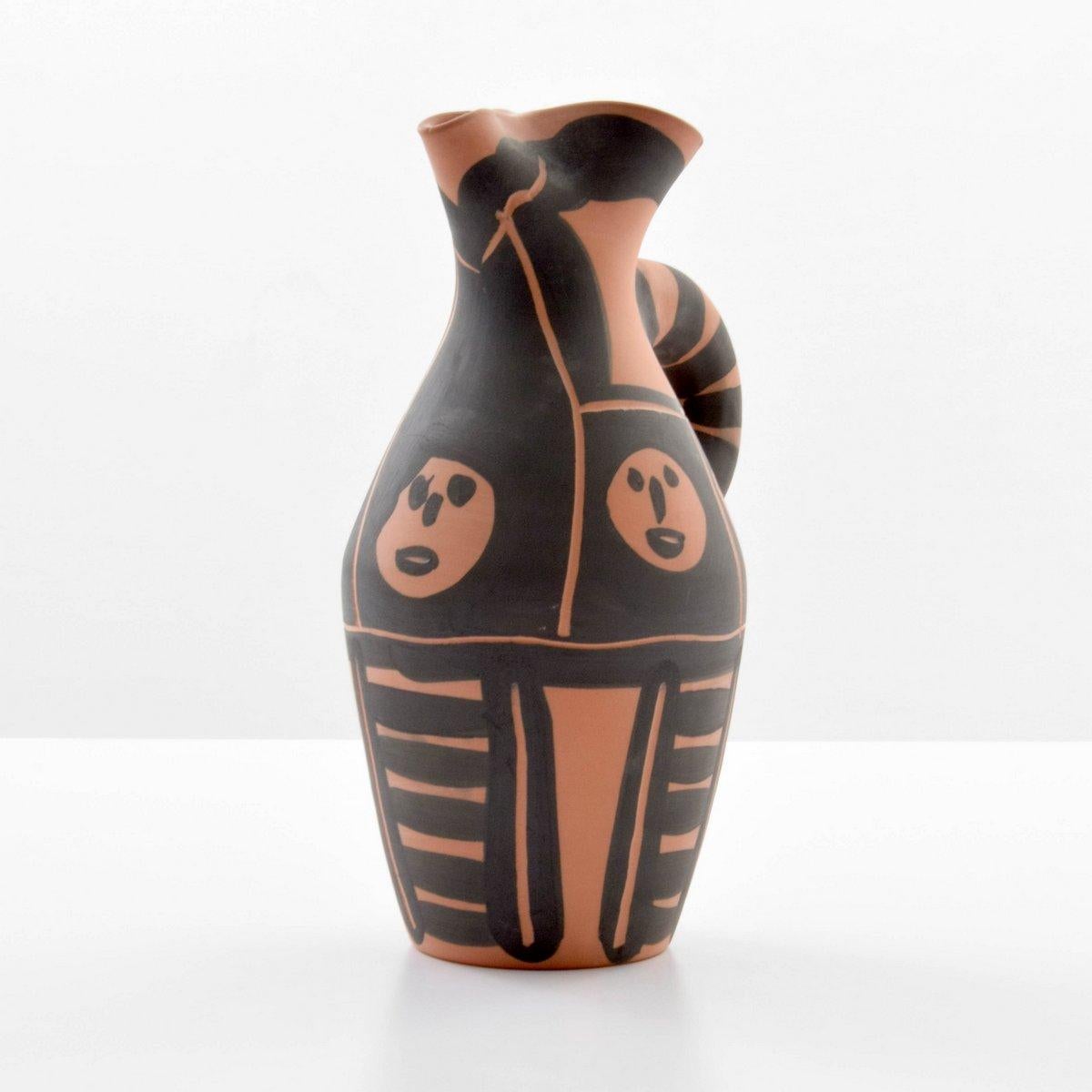 Little-Headed Yan pitcher by Pablo Picasso (Spanish, 1881-1973). Provenance: Private collection, Boca Raton, Florida. Reference: Pablo Picasso- Catalogue of the edited ceramic works 1947-1971, Alain Ramie, 515.

Markings: Madoura Plein Feu