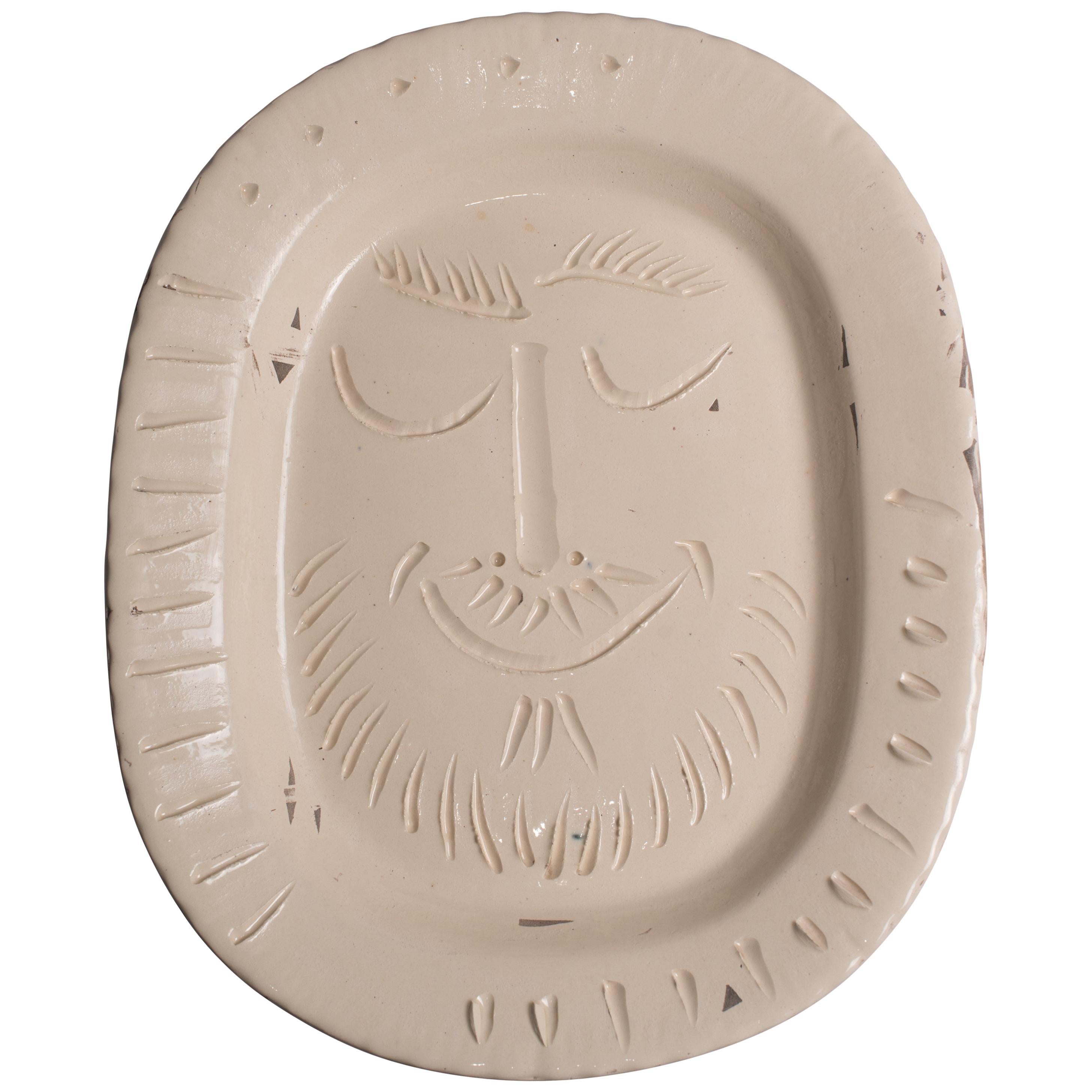 Pablo Picasso 'Man's Face', Dish of White Earthenware by Madoura Factory, 1955