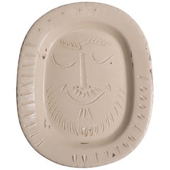 Pablo Picasso 'Man's Face', Dish of White Earthenware by Madoura Factory, 1955