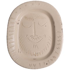 Pablo Picasso 'Man's Face', Dish of White Earthenware by Madoura Factory, 1955