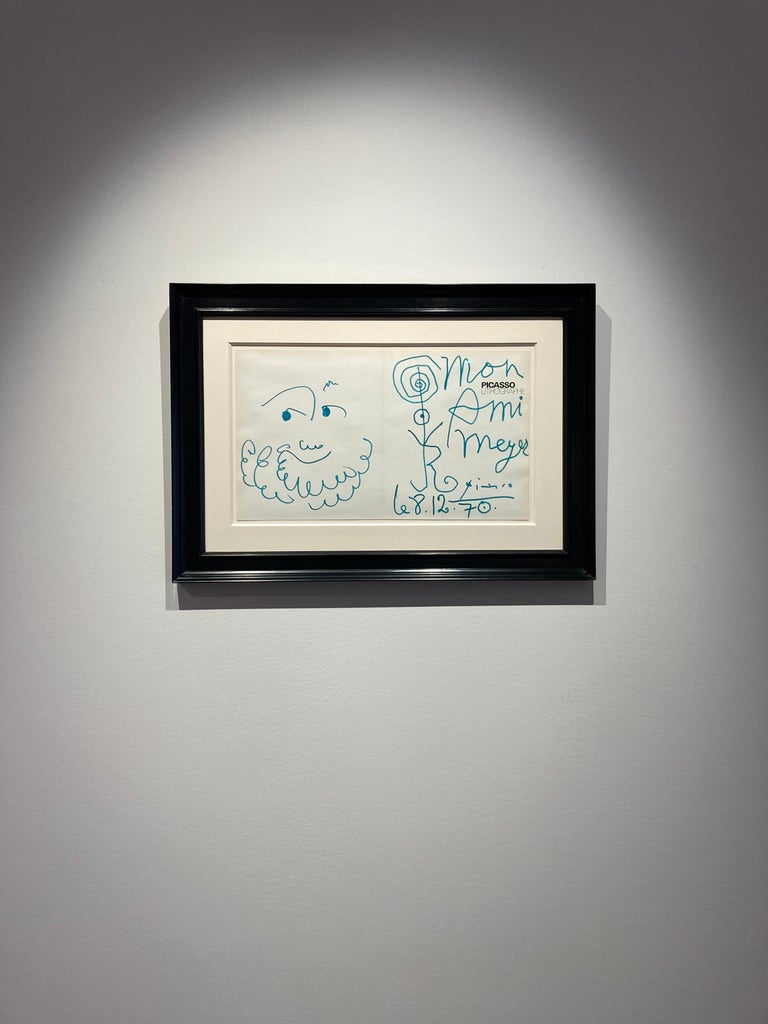 Dédicace pour le Docteur Meyer, Picasso, Work on paper, felt, portrait, 1960's - Painting by Pablo Picasso