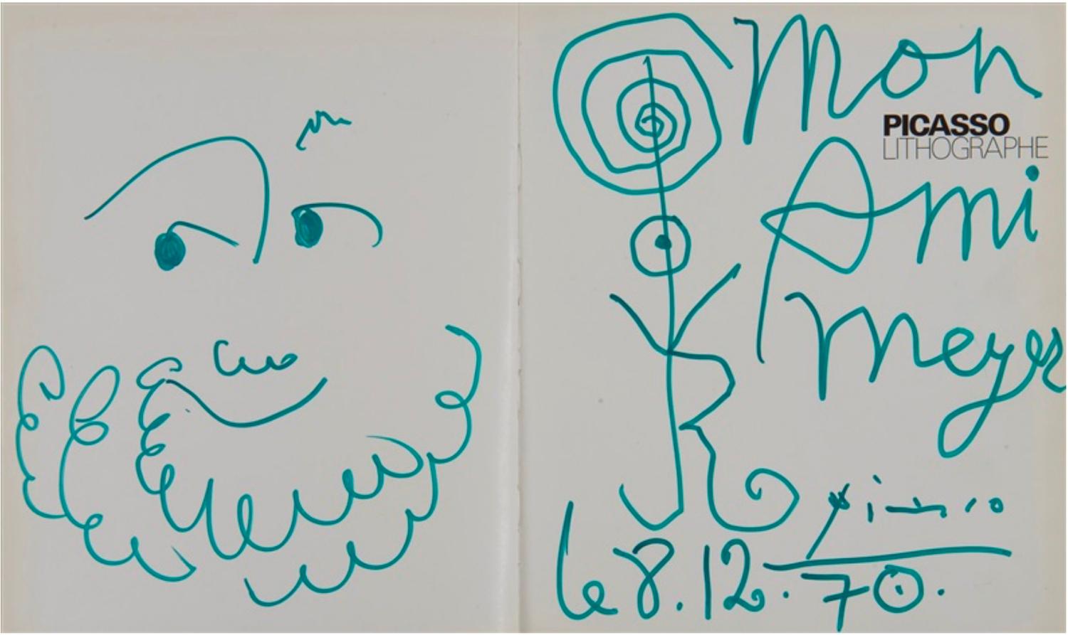 Dédicace pour le Docteur Meyer, Picasso, Work on paper, felt, portrait, 1960's