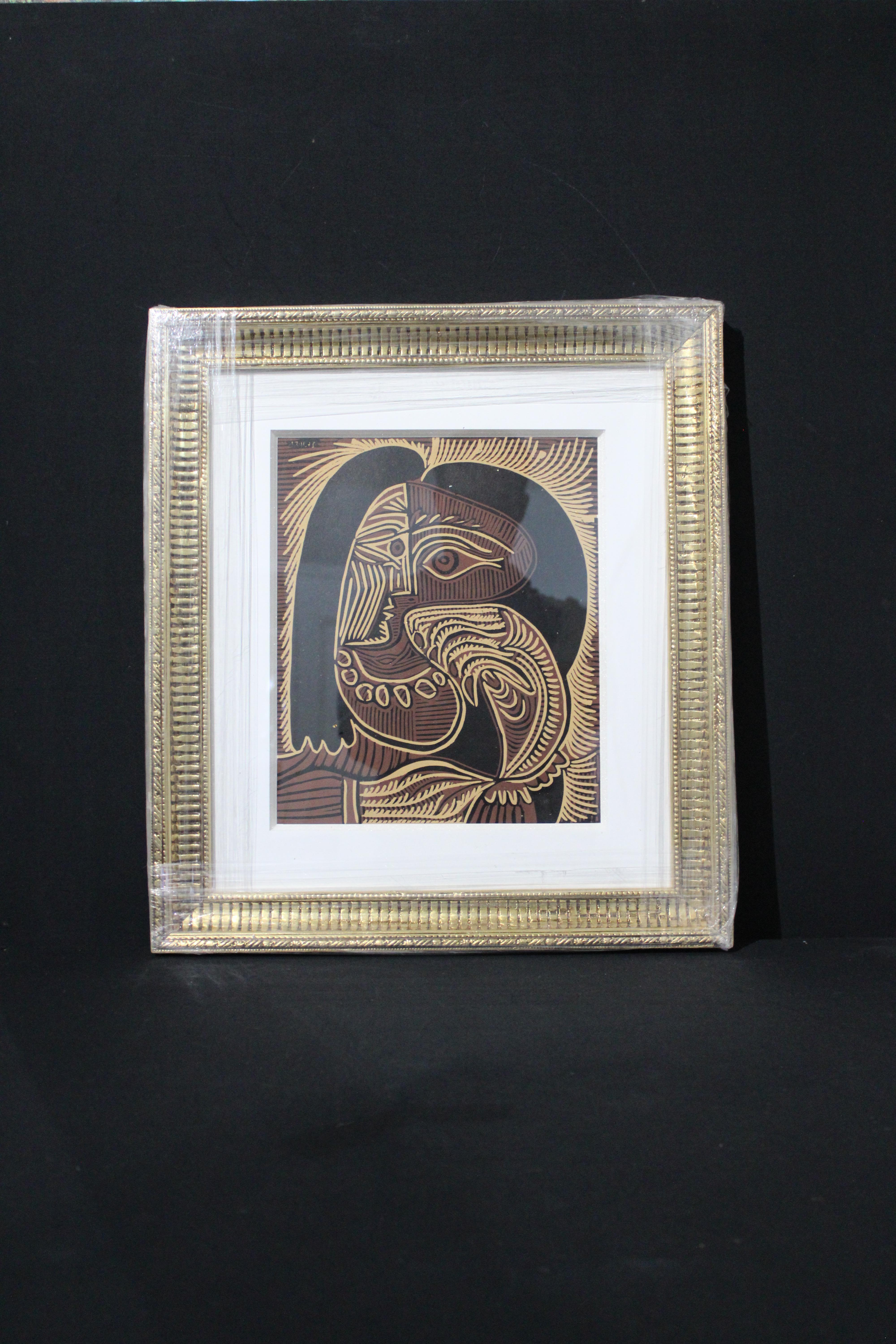 Picasso, Linoleum Cut - Noir Abstract Painting par Pablo Picasso