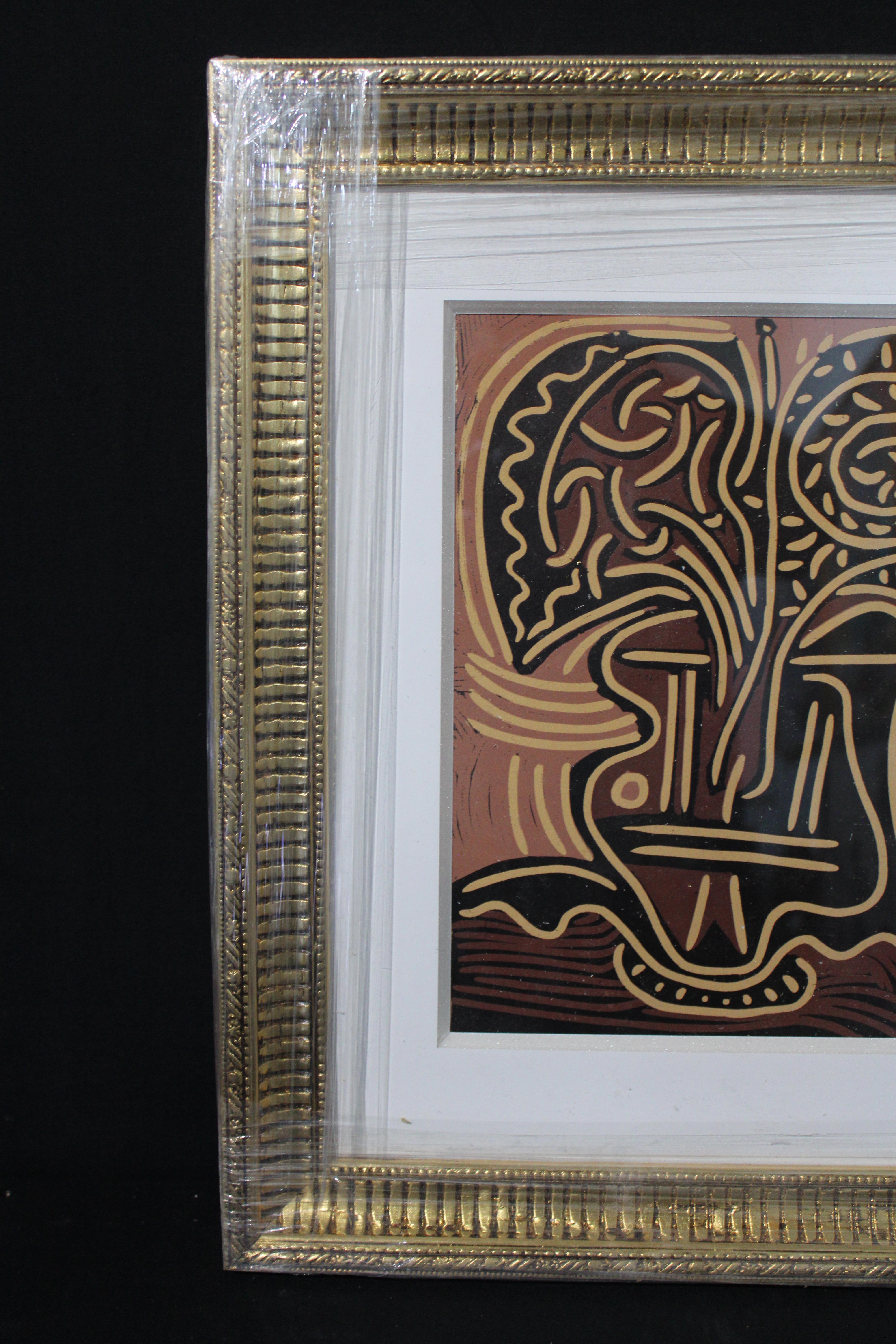 Pablo Picasso's linocuts, a printmaking technique using carved linoleum blocks, showcase his graphic genius and exploration of various themes. He used linocut to create posters and also experimented with techniques like the one-block method for