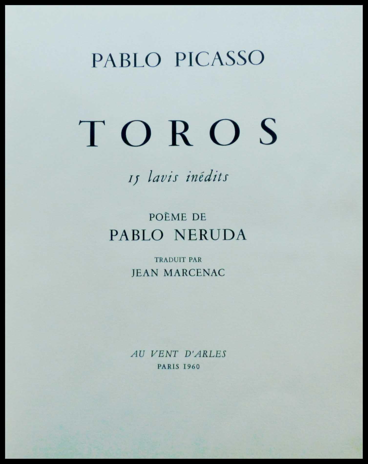 Pablo PICASSO
Los Toros - 1960
15 pochoirs originaux 
pochoir réalisé sur vélin d'arches par Daniel Jacomet
Imprimé par Mourlot

14 pochoirs signés et datés dans la planche
1 pochoir signé par l'artiste 
Dimension : 38 x 28 centimètres
Très bon
