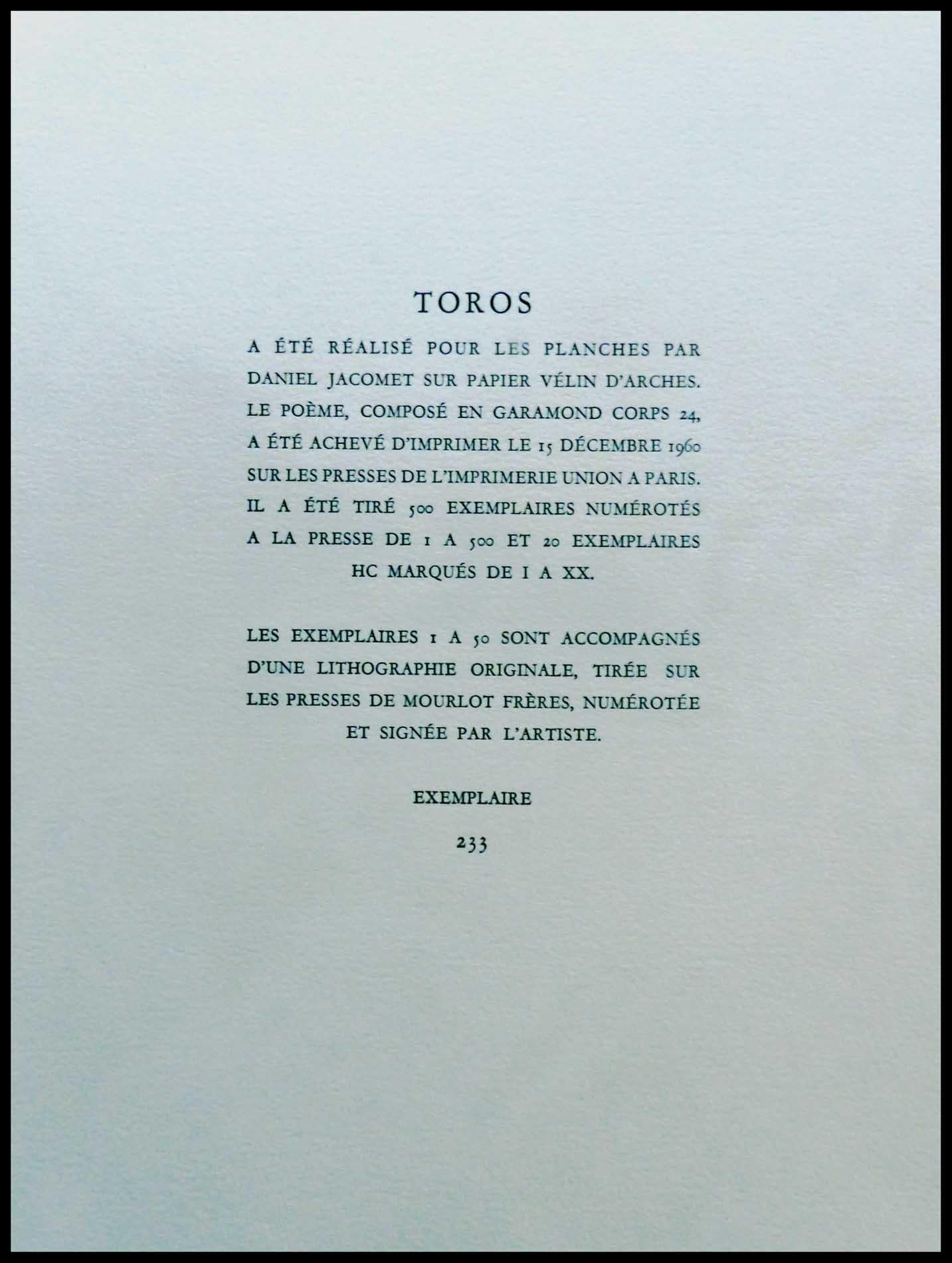 Modern Pablo Picasso, Portfolio Complet 15 Pochoir Los Toros, 1960, Edition Limitée For Sale
