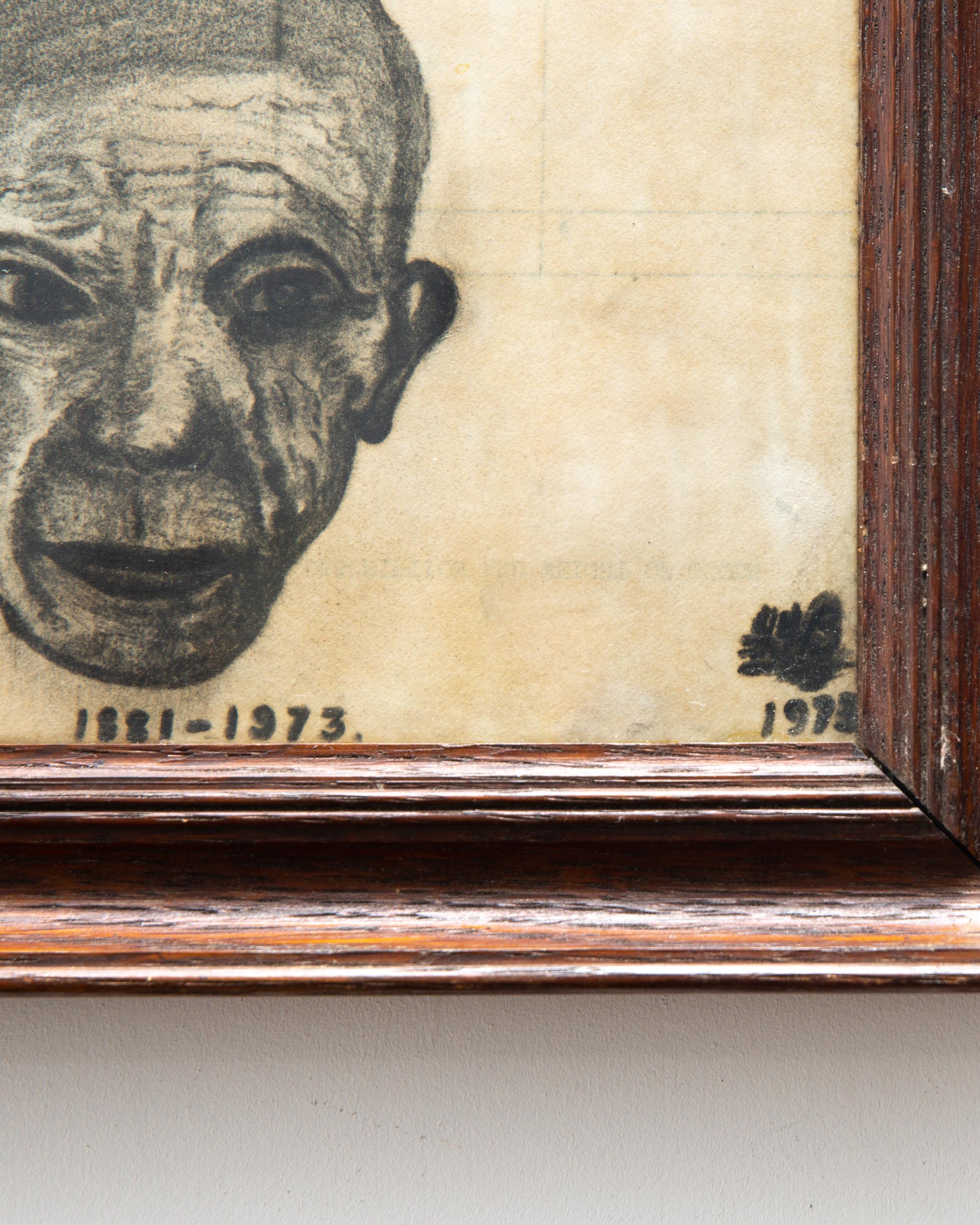 Pablo Picasso, Porträt, Kohlezeichnung, 1970er-Jahre (Volkskunst) im Angebot