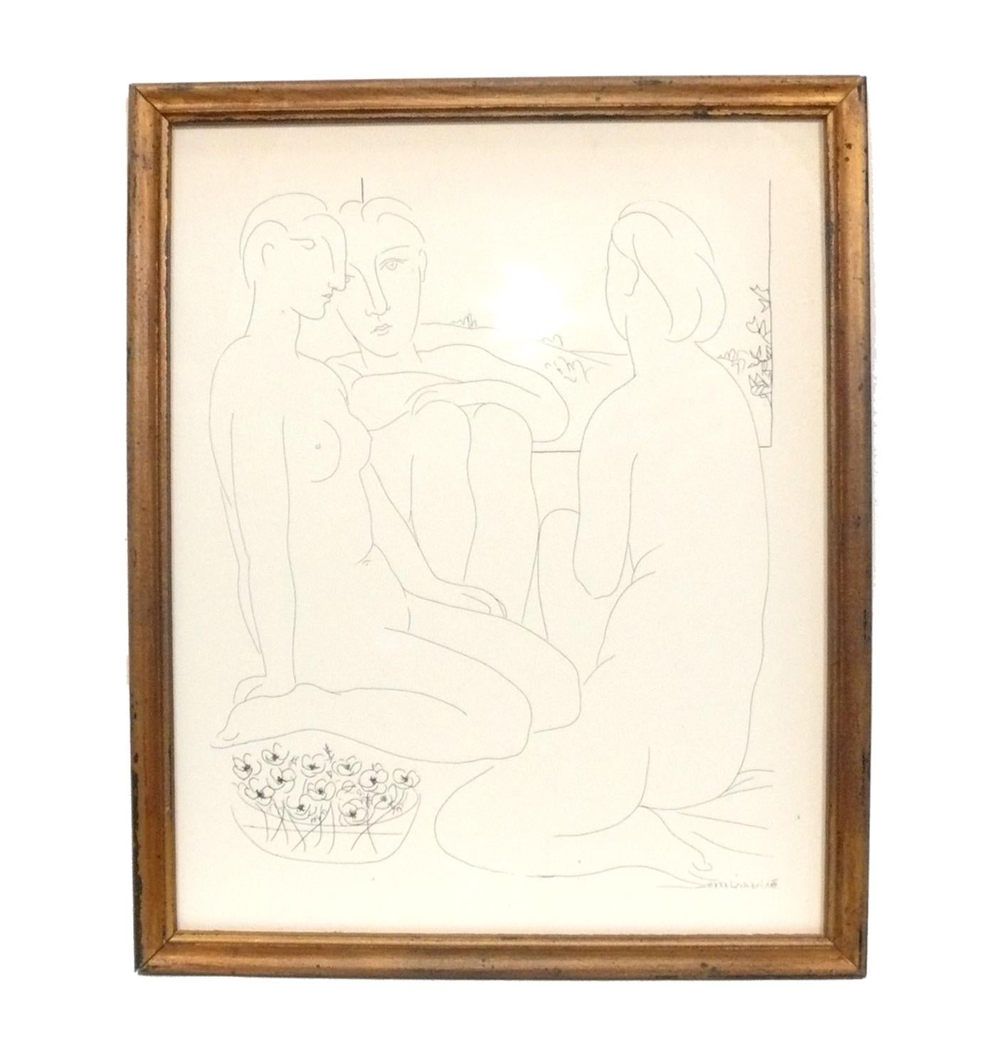 Pablo Picasso Drucke in vergoldeten Vintage-Rahmen (Vergoldet) im Angebot