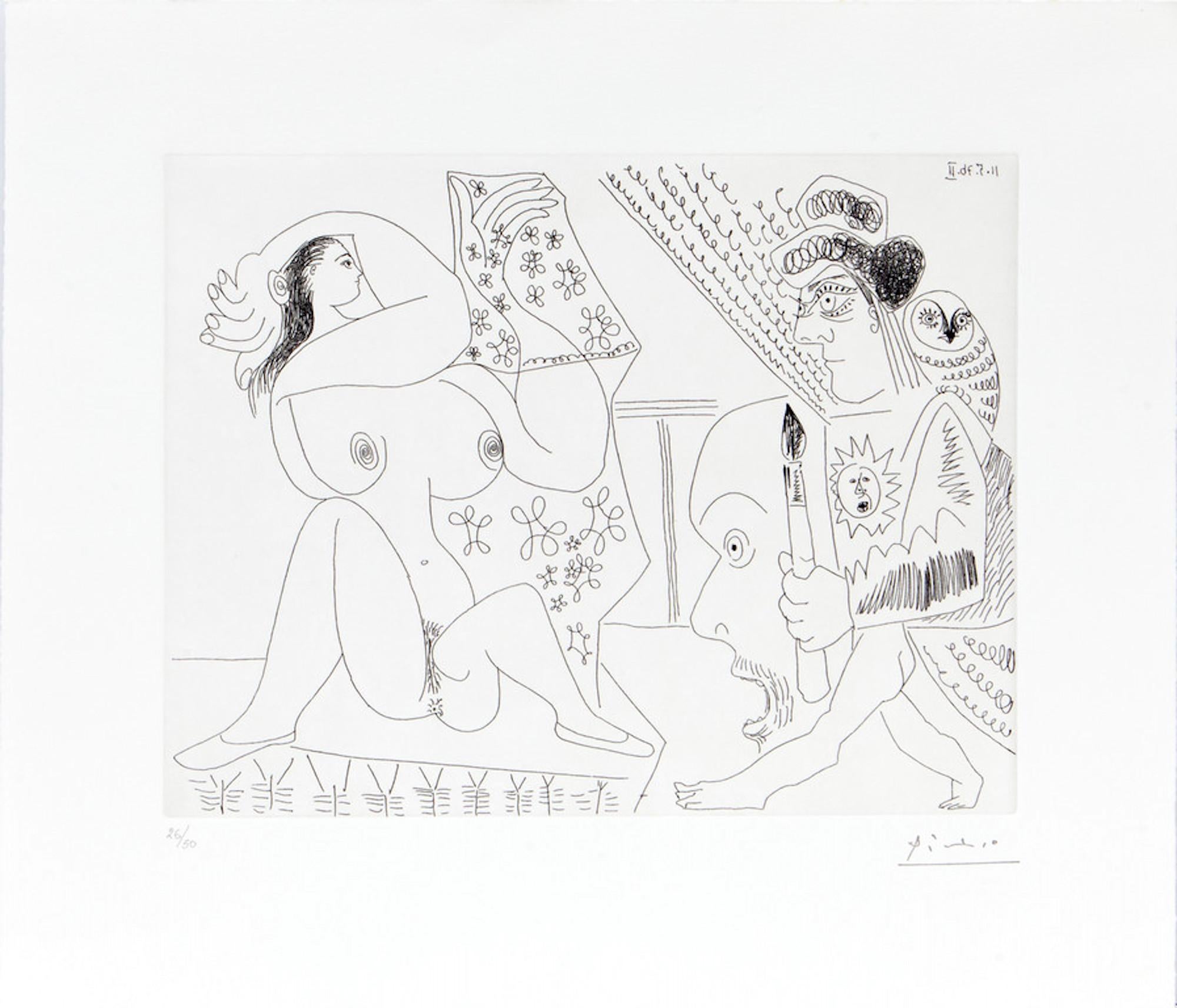 Pablo Picasso Figurative Print - 11.5.70 (11 Mai 1970) - Original Etching by P. Picasso - 1970