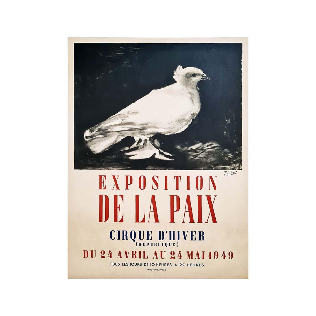 This poster was intended to promote the peace exhibition that was organized in 1949.

It represents a lithograph by Picasso entitled the Dove, a work he had created the same year.

For the record, Picasso had a daughter in 1949, Paloma meaning Dove