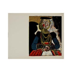 1958 linogravure di Pablo Picasso : Buste de femme d'après Cranach le jeune