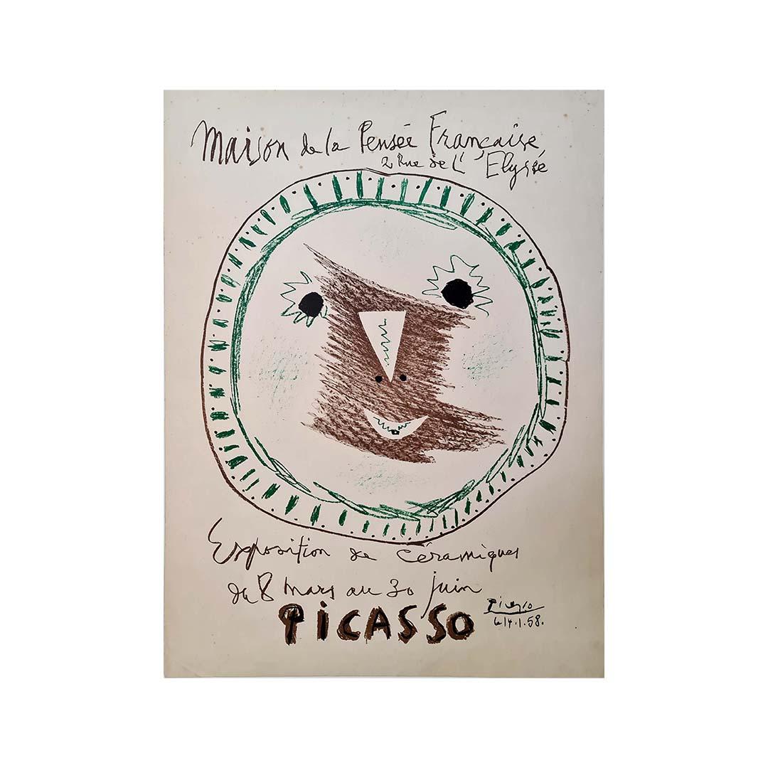 Affiche originale de 1958 de l'exposition de Picasso à la Maison de la pensée Française en vente 2
