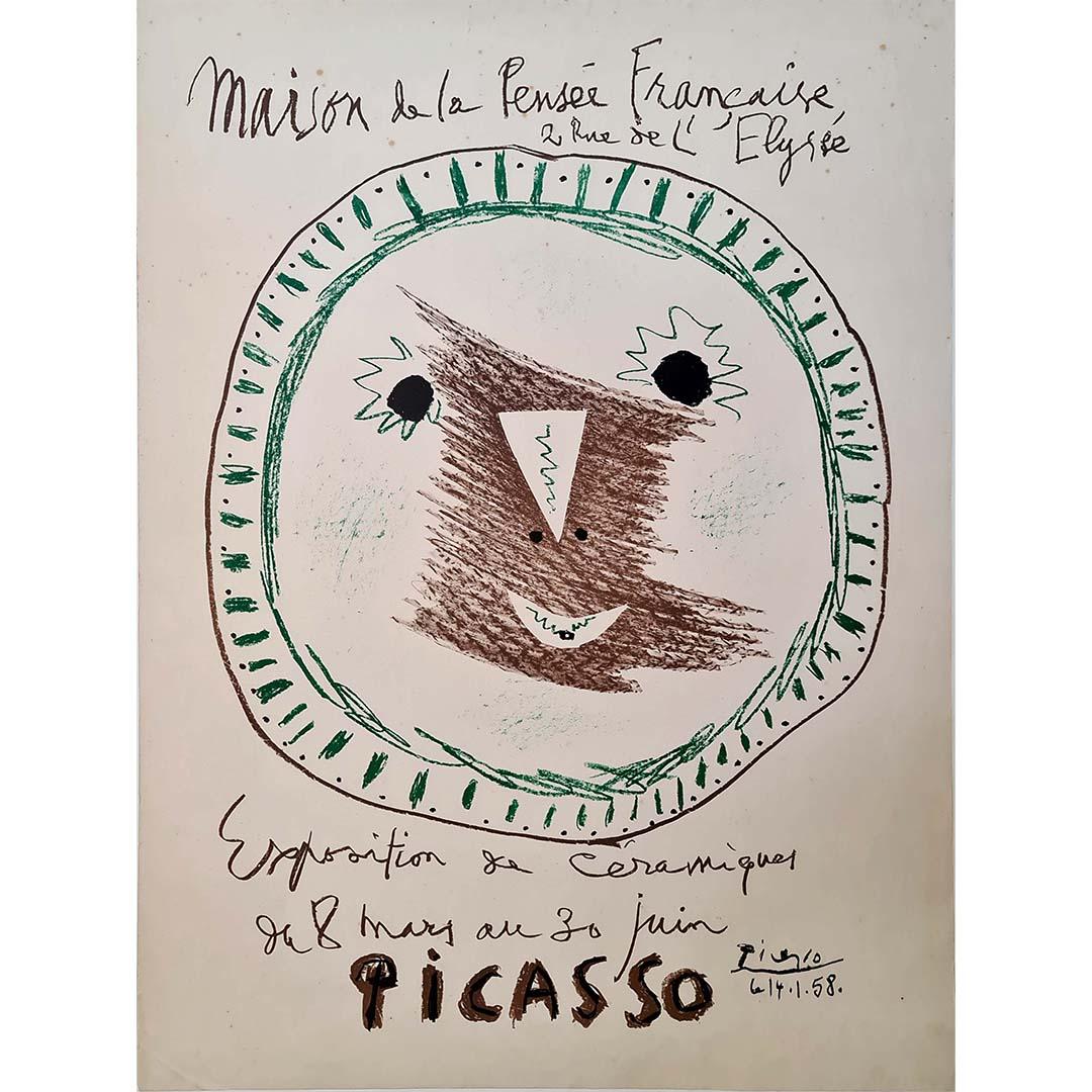 1958 Original-Ausstellungsplakat von Picasso in der Maison de la pensée Française – Print von Pablo Picasso