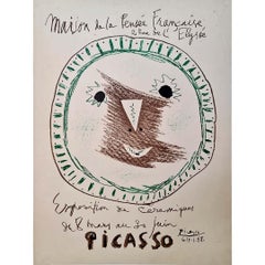 Retro 1958 original exhibition poster by Picasso at the Maison de la pensée Française