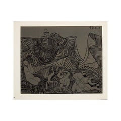 1959 Linogravüre von Pablo Picasso : Bacchanale au hibou