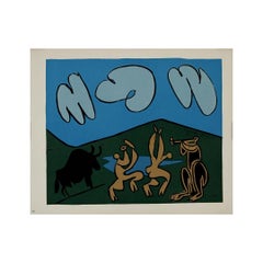 1959 linogravure by Pablo Picasso : Bacchanale au taureau noir