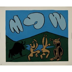 1959 linogravure by Pablo Picasso : Bacchanale au taureau noir
