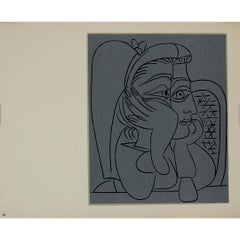 1959 linogravure by Pablo Picasso : Femme accoudée