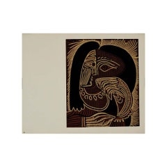1959 linogravure by Pablo Picasso : Femme au collier