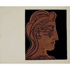 1959 linogravure by Pablo Picasso : Tête de femme de profil