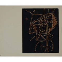 1959 linogravure by Pablo Picasso : Tête de femme