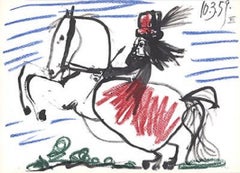 1959 Pablo Picasso 'Equestrian' Cubism Black, White, Green, Blue, Red France Offset