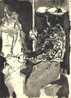 1959 Pablo Picasso 'Chevalier à cheval' Cubisme Noir & Blanc France Lithographie