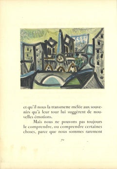 Vintage 1959 After Pablo Picasso 'Le pont vu de  l'Atelier' STONE LITHOGRAPH