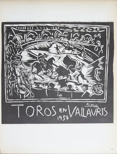 1959 Pablo Picasso 'Toros en Vallauris' Cubism Black & White France Lithograph