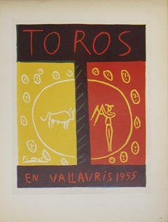 1959 Pablo Picasso 'Toros en Vallauris' Cubisme Marron France Lithographie