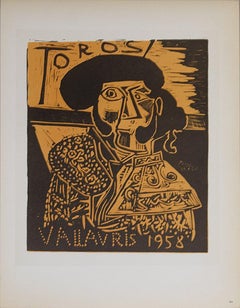 1959 Pablo Picasso 'Toros Vallauris' Cubisme Marron France Lithographie