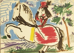 1960 Pablo Picasso 'Equestrian-Cavalliere' Cubism Black, Blue, Brown, Green