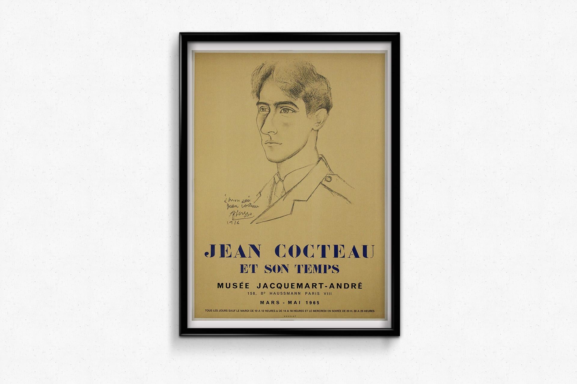 Dieses beeindruckende Original-Ausstellungsplakat aus dem Jahr 1965 wurde für die Retrospektive Jean Cocteau et son Temps im Musée Jacquemart-André in Paris gestaltet. Die Ausstellung würdigte das Leben und das künstlerische Vermächtnis von Jean